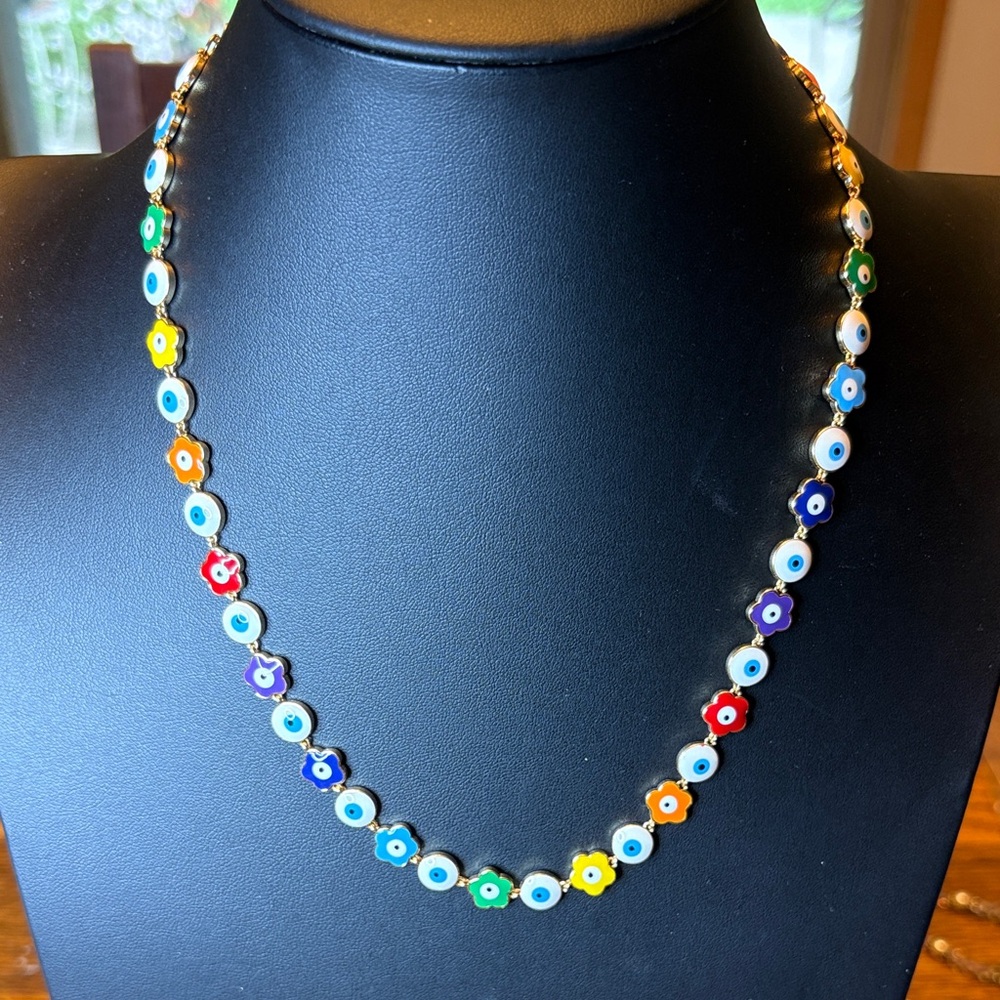 Gold plated Enameled Evil eye necklace